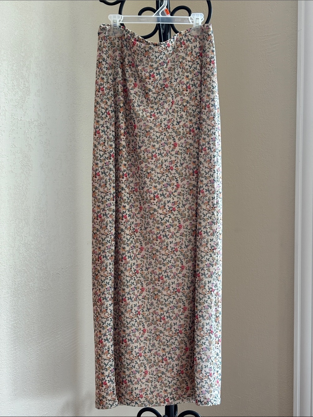 love, Fire Floral Maxi Slip Skirt — Cream Base‎ with Pink & Green Flowers large